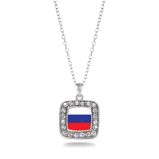 Silver Russia Flag Square Charm Classic Necklace