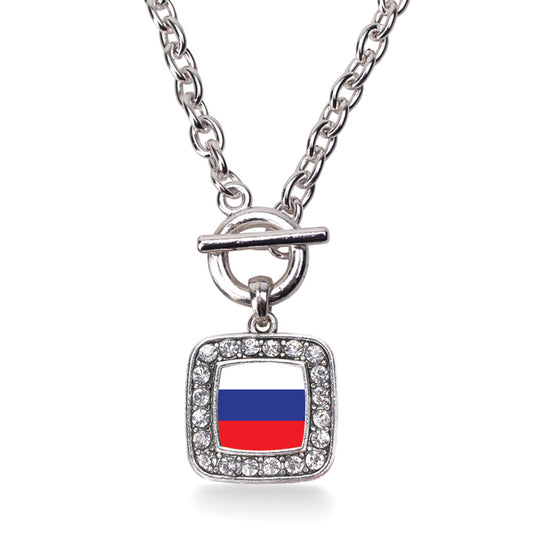 Silver Russia Flag Square Charm Toggle Necklace