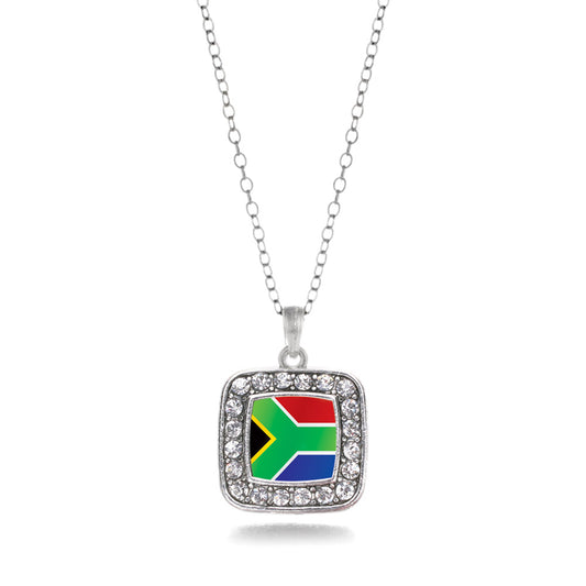 Silver South Africa Flag Square Charm Classic Necklace