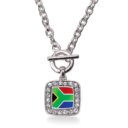 Silver South Africa Flag Square Charm Toggle Necklace