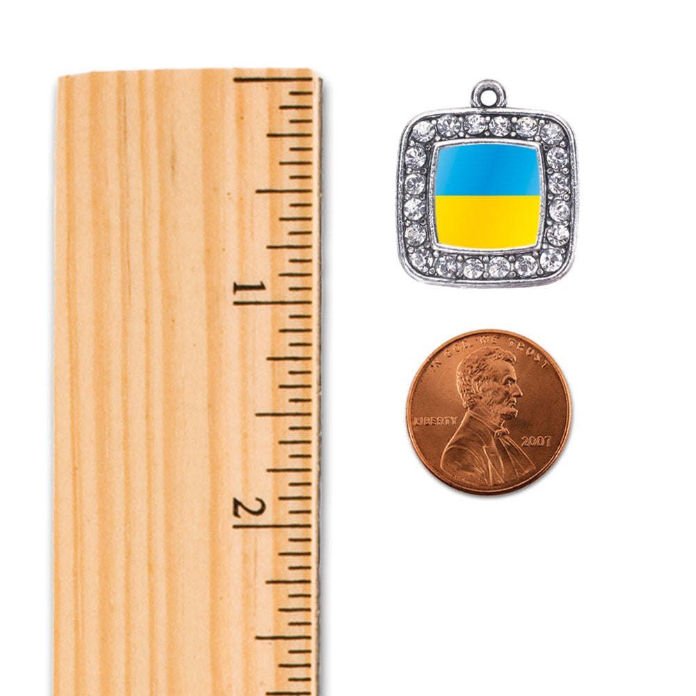 Silver Ukraine Flag Square Charm Classic Necklace
