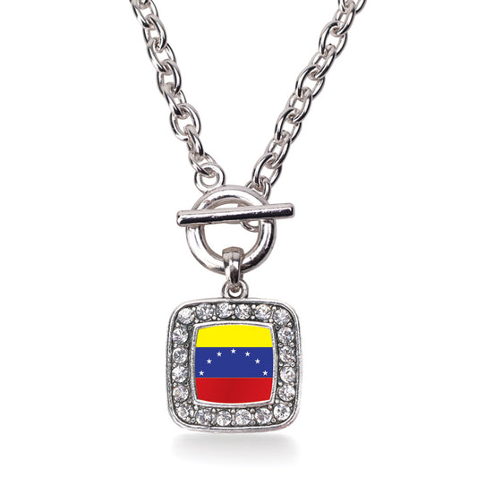 Silver Venezuela Flag Square Charm Toggle Necklace