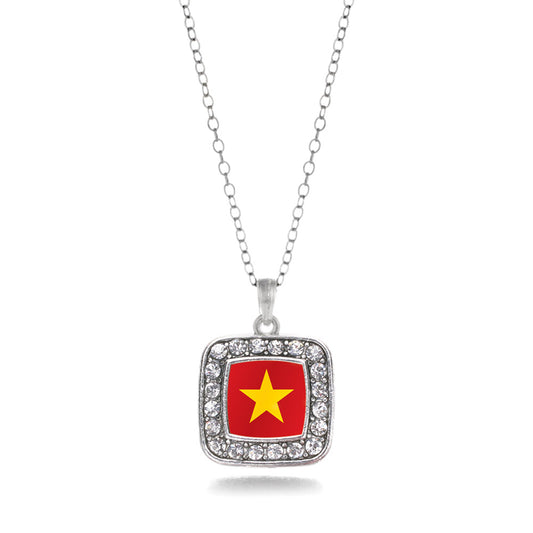 Silver Vietnam Flag Square Charm Classic Necklace