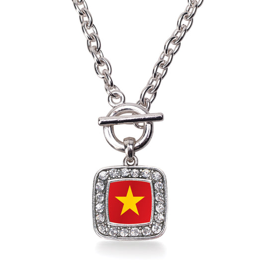 Silver Vietnam Flag Square Charm Toggle Necklace