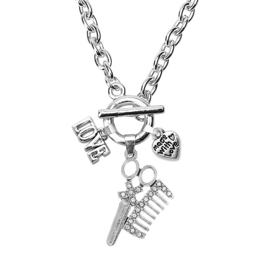 Silver Love Pave Stylist Charm Toggle Necklace
