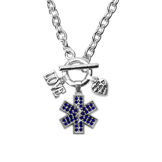 Silver Love EMT Charm Toggle Necklace