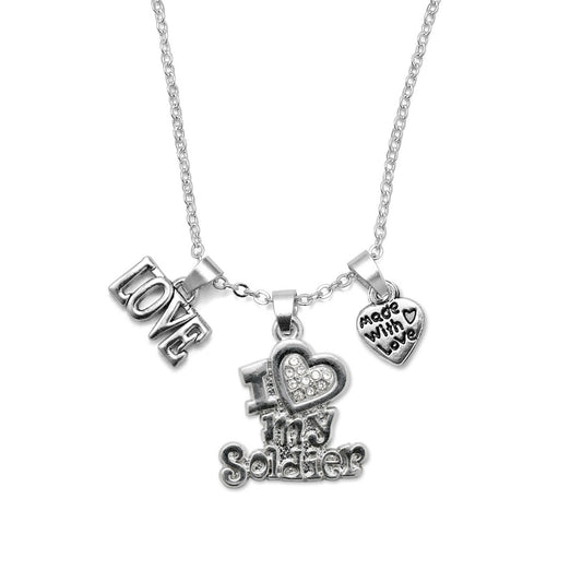 Silver Love I Love My Soldier Charm Classic Necklace
