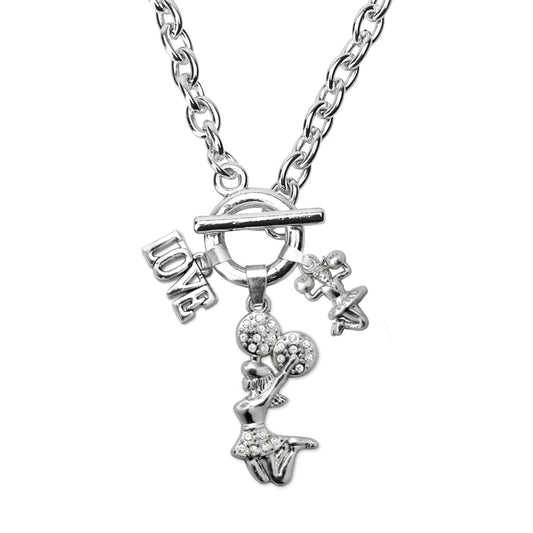 Silver Love Cheerleader Charm Toggle Necklace