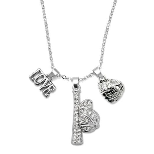 Silver Love Hat and Bat Charm Classic Necklace