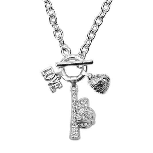 Silver Love Hat and Bat Charm Toggle Necklace