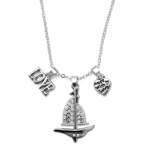 Silver Love Sail Boat Charm Classic Necklace
