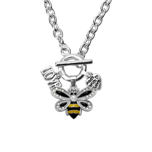 Silver Love Bumble Bee Charm Toggle Necklace