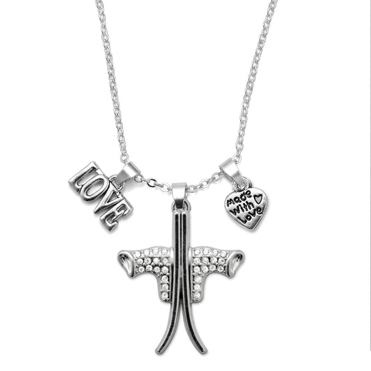 Silver Love Skiing Charm Classic Necklace