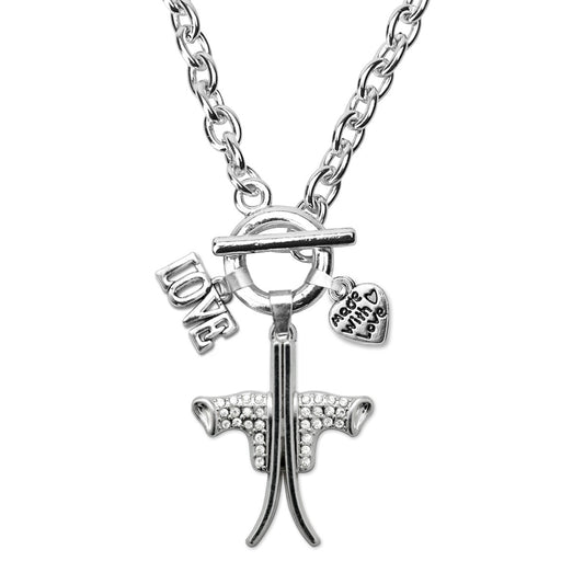 Silver Love Skiing Charm Toggle Necklace