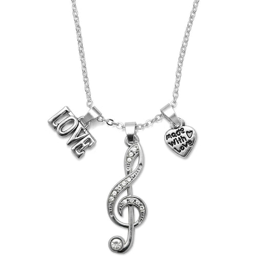 Silver Love Musical Note Charm Classic Necklace