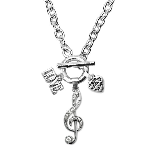 Silver Love Musical Note Charm Toggle Necklace