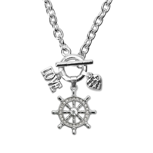 Silver Love Nautical Charm Toggle Necklace