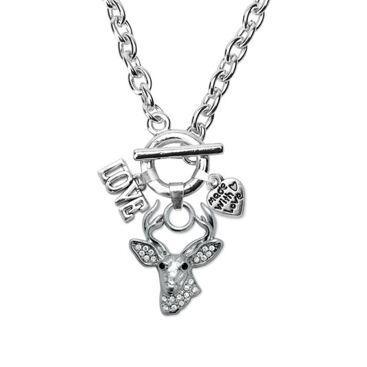 Silver Love Deer Charm Toggle Necklace