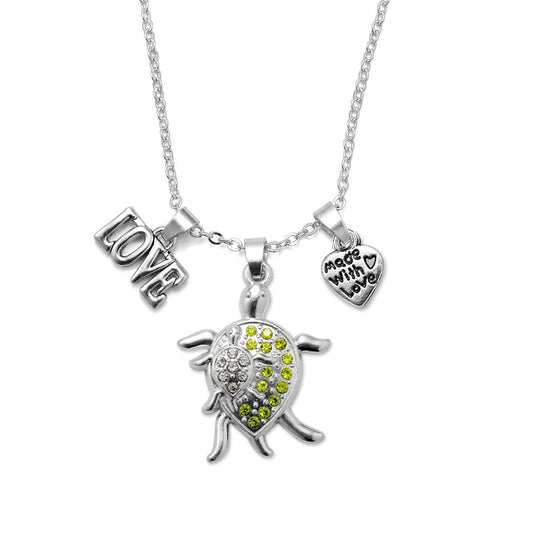 Silver Love Sea Turtle Family Charm Classic Necklace