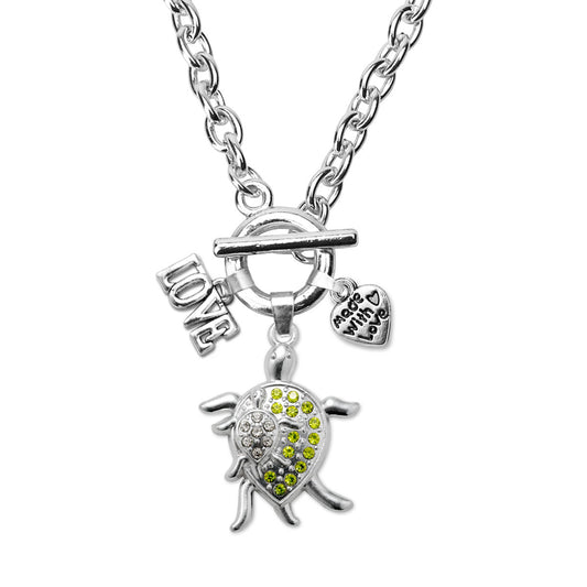 Silver Love Sea Turtle Family Charm Toggle Necklace