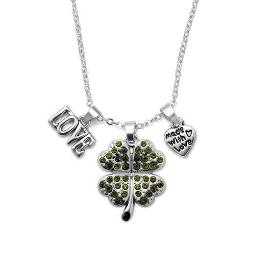 Silver Love Four Leaf Clover Charm Classic Necklace