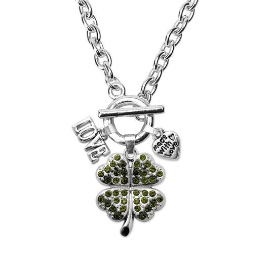 Silver Love Four Leaf Clover Charm Toggle Necklace