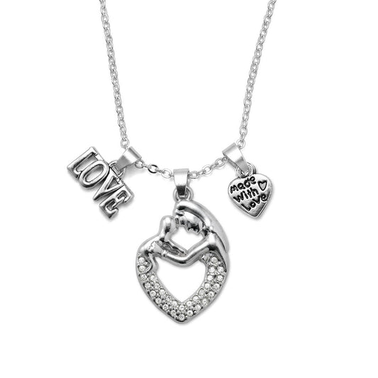 Silver Love Mother and Child Charm Classic Necklace