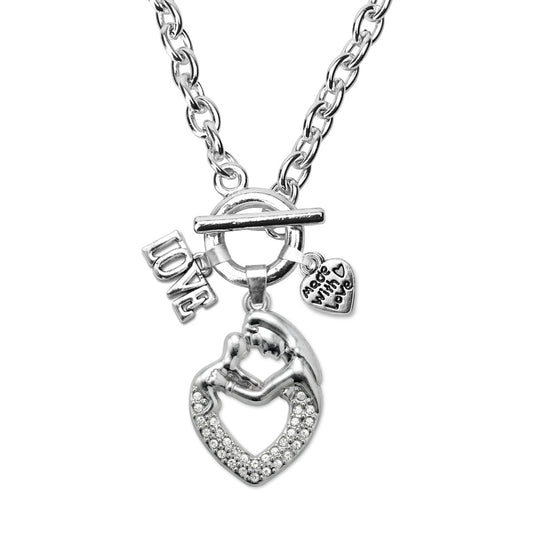 Silver Love Mother and Child Charm Toggle Necklace