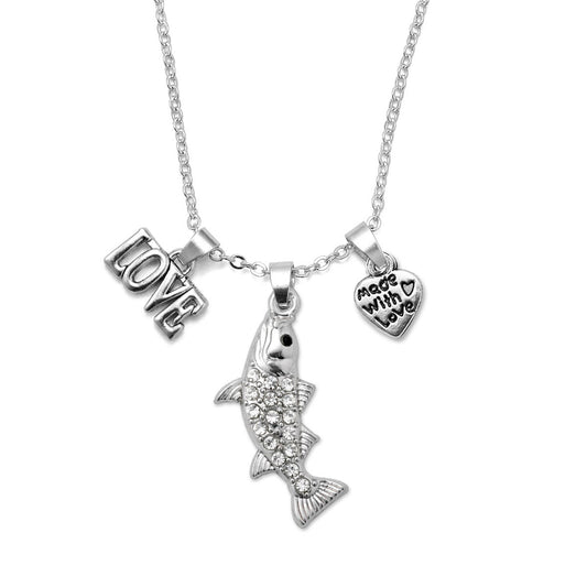 Silver Love Fish Charm Classic Necklace