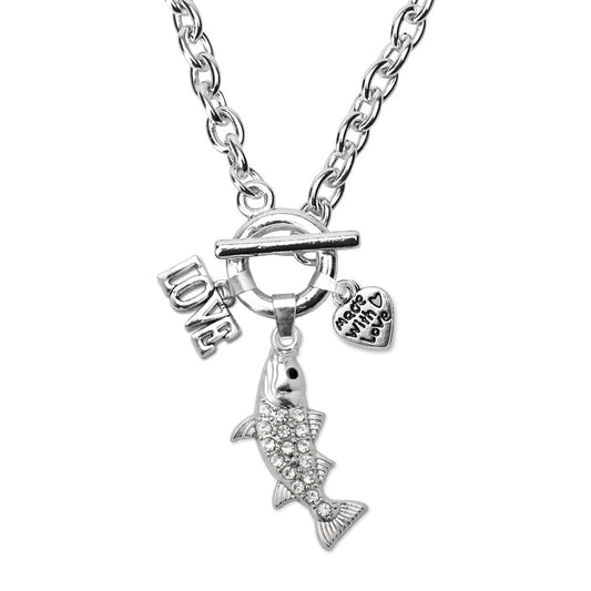 Silver Love Fish Charm Toggle Necklace