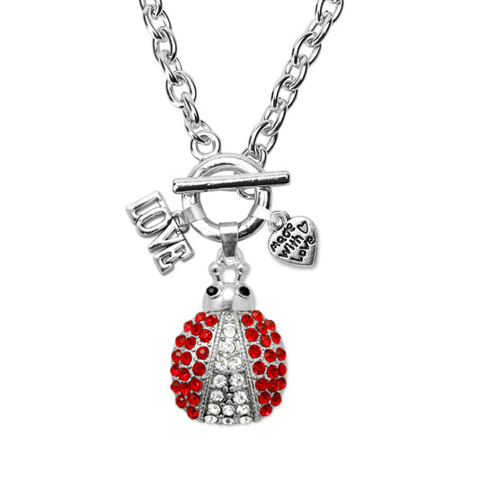 Silver Love Lady Bug Charm Toggle Necklace