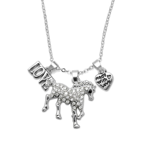 Silver Love Galloping Horse Charm Classic Necklace