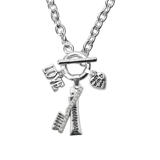 Silver Love Dental Charm Toggle Necklace