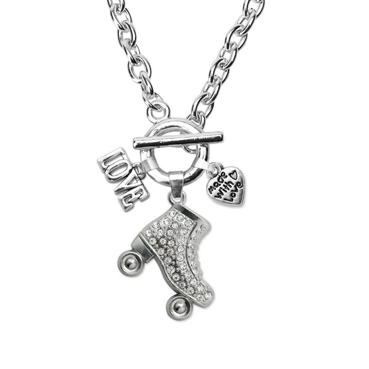Silver Love Roller Skate Charm Toggle Necklace