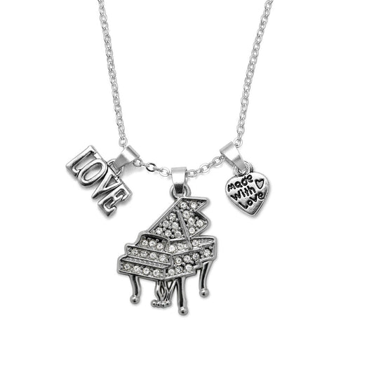 Silver Love Piano Charm Classic Necklace