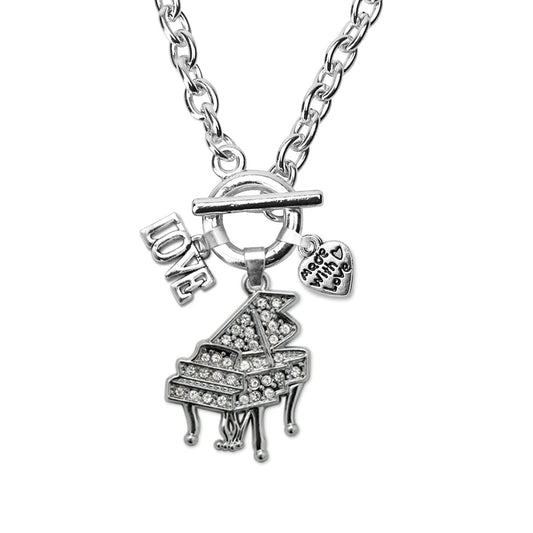 Silver Love Piano Charm Toggle Necklace