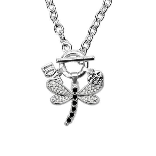 Silver Love Dragonfly Charm Toggle Necklace
