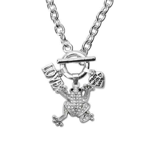 Silver Love Frog Charm Toggle Necklace