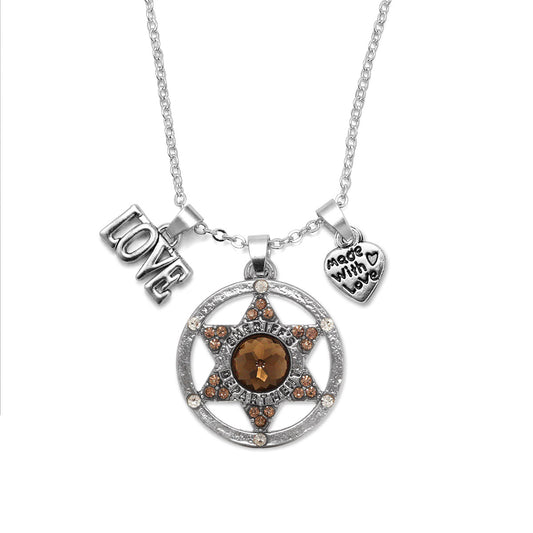 Silver Love Sheriff Badge Charm Classic Necklace