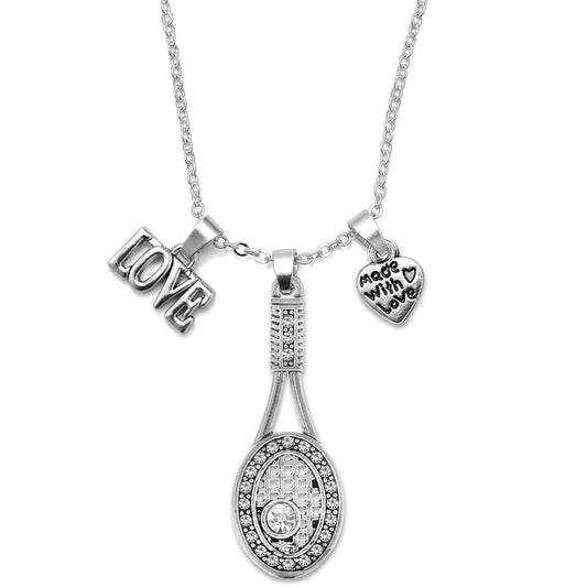 Silver Love Pave Tennis Charm Classic Necklace