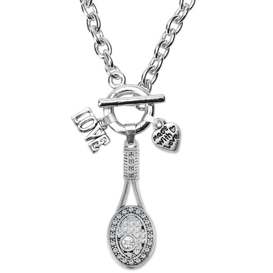 Silver Love Pave Tennis Charm Toggle Necklace