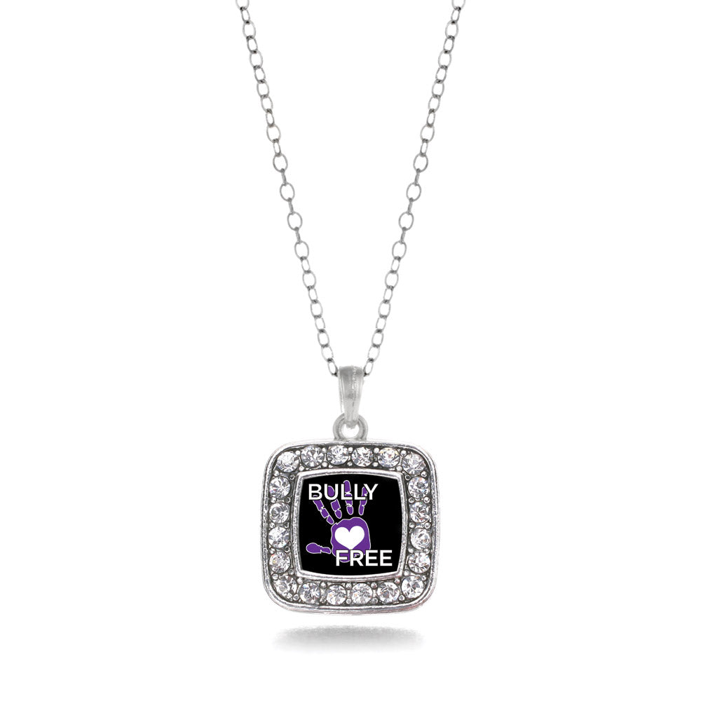 Silver Bullying Support and Awareness Square Charm Classic Necklace