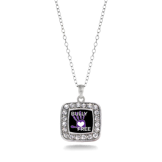 Silver Bullying Support and Awareness Square Charm Classic Necklace