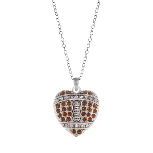 Silver Football Heart Charm Classic Necklace