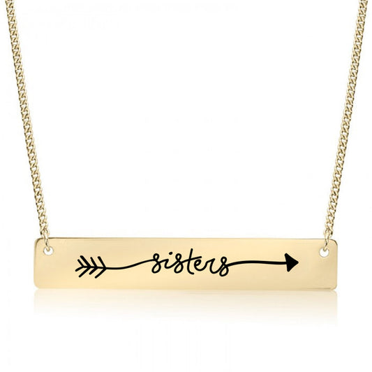 Gold Sisters - Arrow Text Bar Necklace