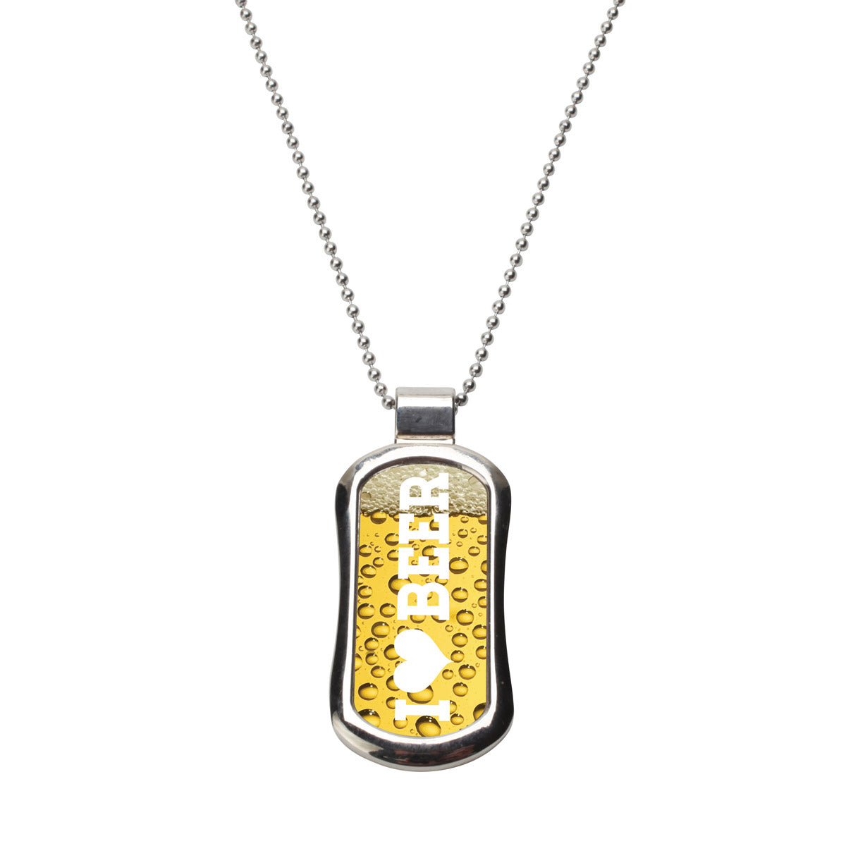 Steel I Love Beer Dog Tag Necklace