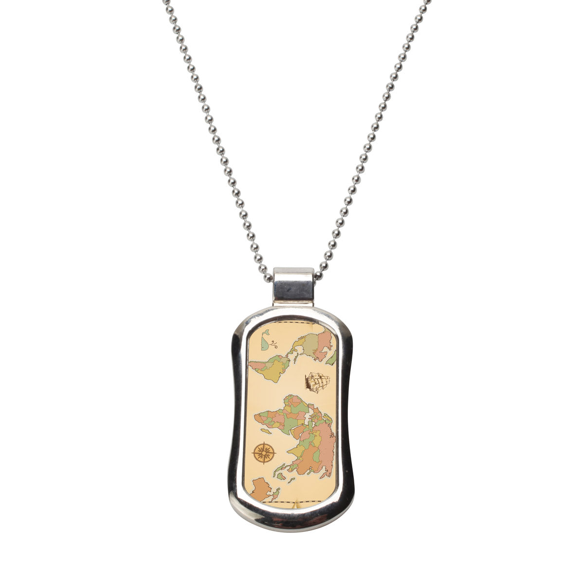 Steel Vintage Map Dog Tag Necklace