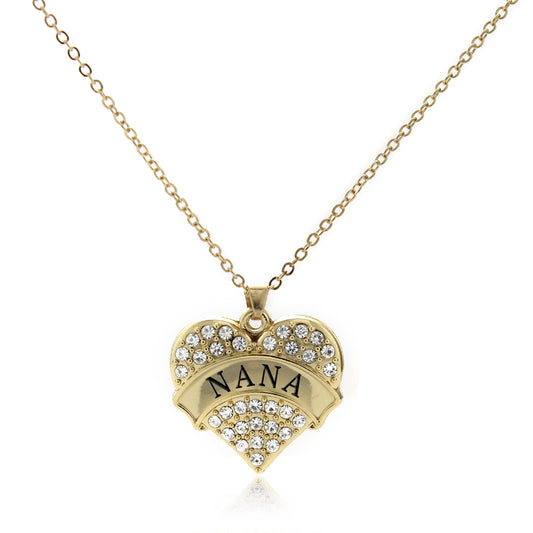 Gold Nana Pave Heart Charm Classic Necklace