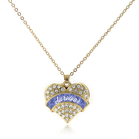 Gold Periwinkle Survivor Pave Heart Charm Classic Necklace