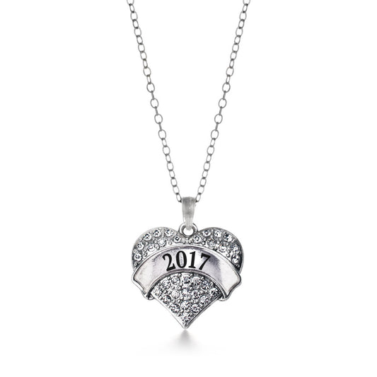 Silver 2017 Pave Heart Charm Classic Necklace